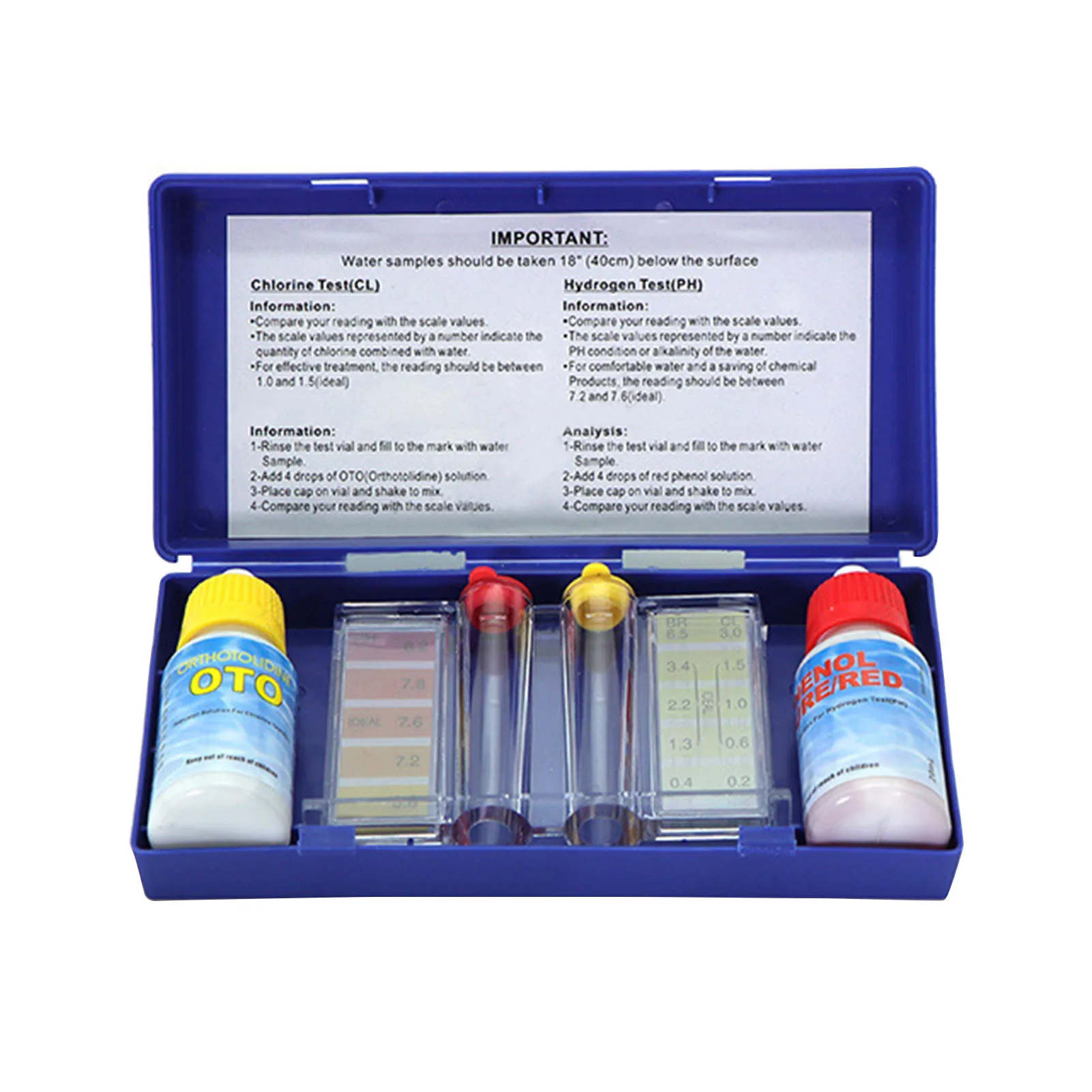 Solution de test de la qualité de l'eau avec bandelette de test et outil pour la détection du chlore résiduel et du pH, solution de test pour piscine