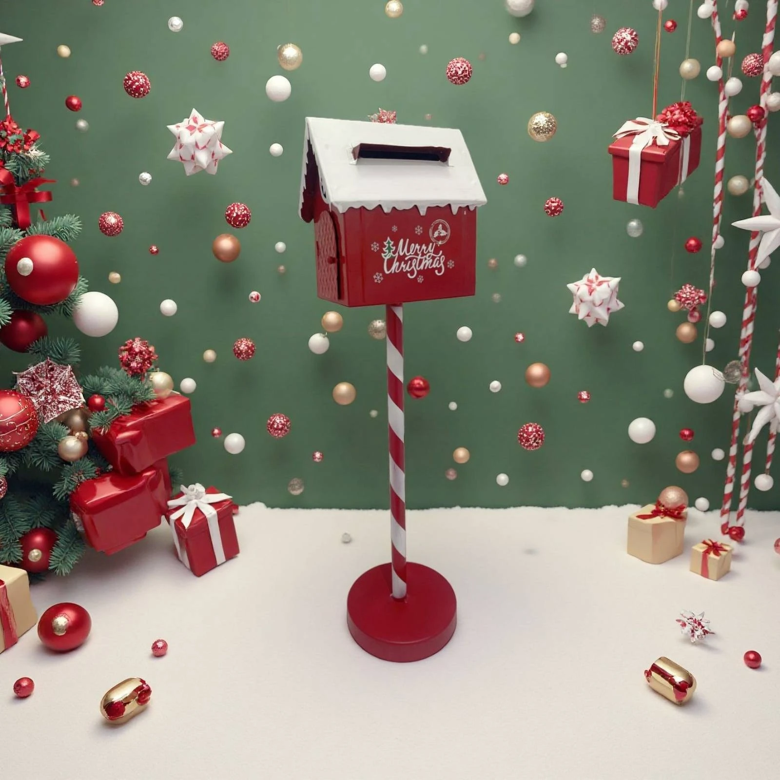 Christmas Mailbox Freestanding House-Shaped Mailbox North Pole Post Box Indoor or Outdoor Holiday Decor for Mall