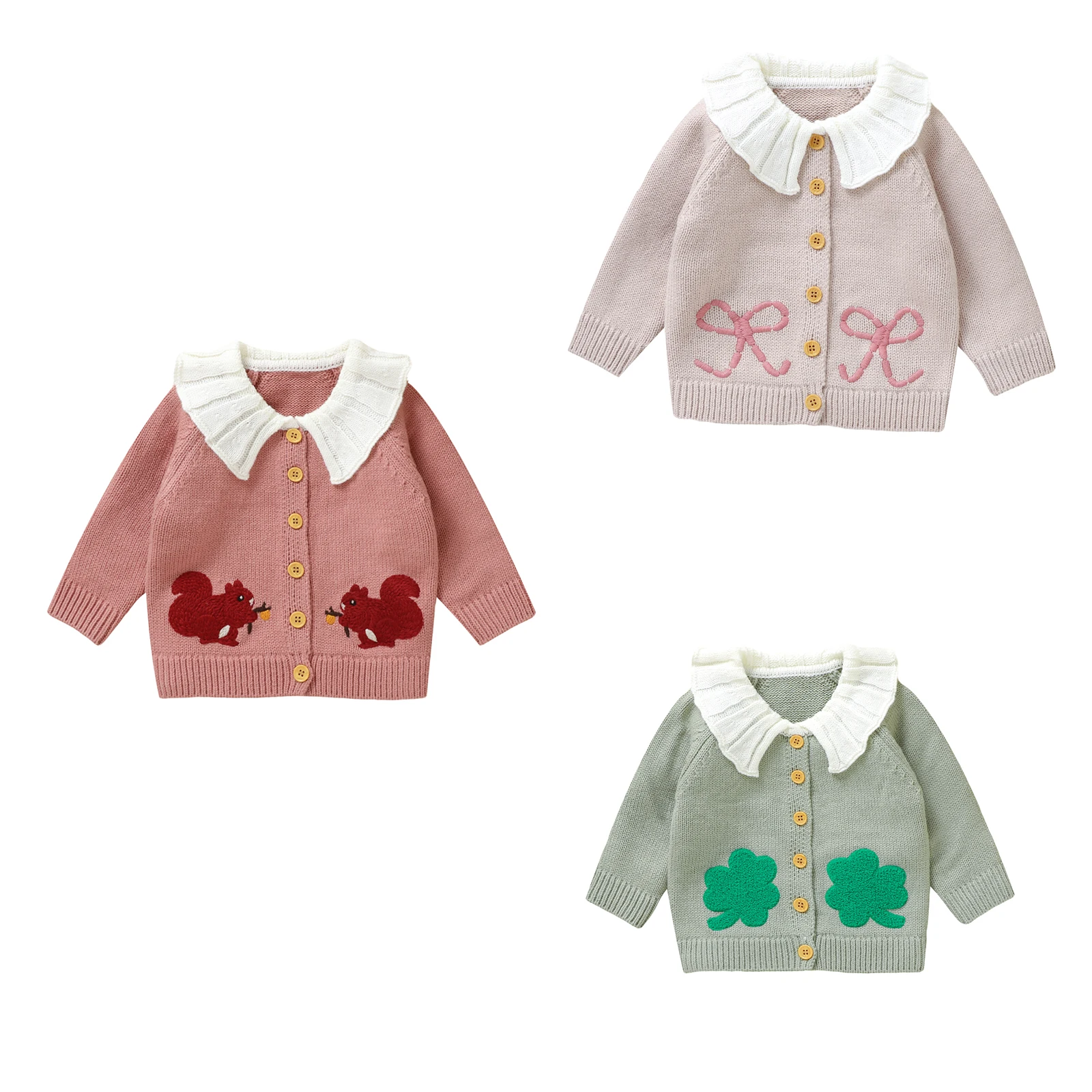 Toddler Baby Girl Cardigan 2025 Winter Infant Long Sleeve Button Closure Bow/Squirrel/Four-leaf Clover Winter Warm Knit Sweater