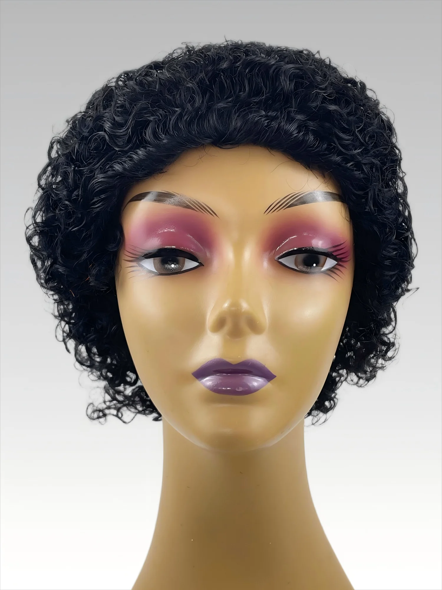 機械製ピクシーカール人毛ウィッグ ピクシーカットカールウィッグ ブラジル産レミー100%人毛ウィッグ 黒人女性用 6インチ