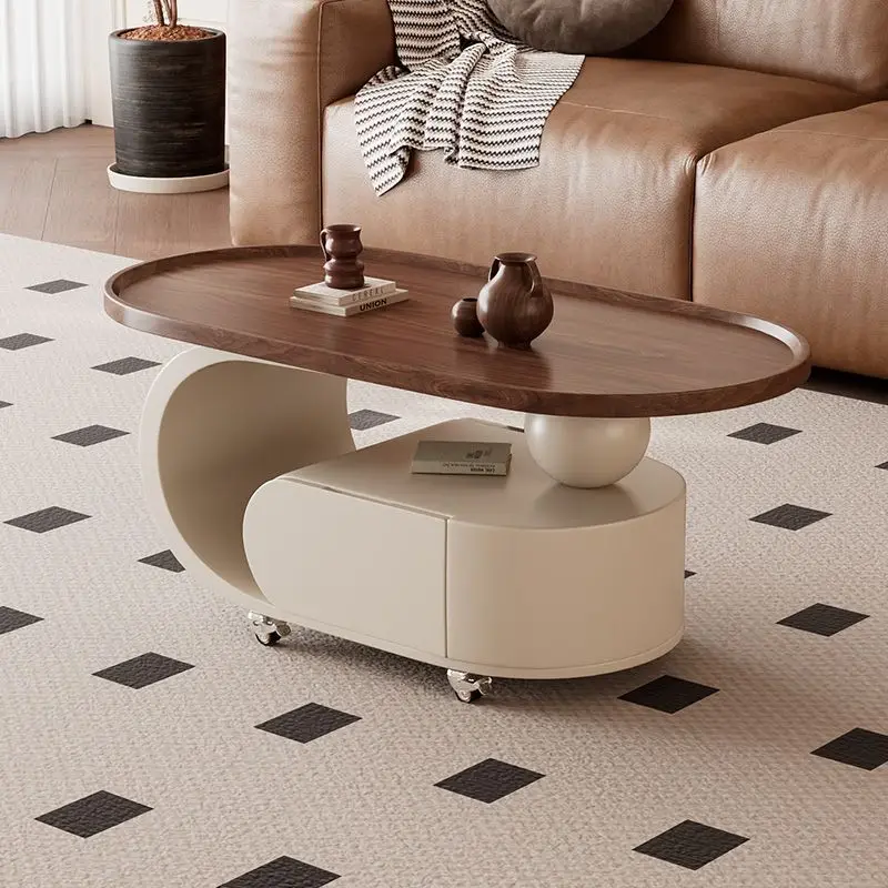 طاولة قهوة ايطالية بيضاوية بسيطة منزلية فاخرة خفيفة حديثة متنقلة