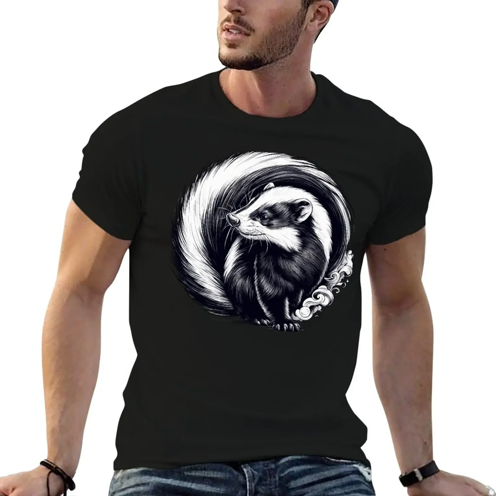 Skunk illustration T-Shirt basketball graphic tees vintage clothes blanks men workout shirt