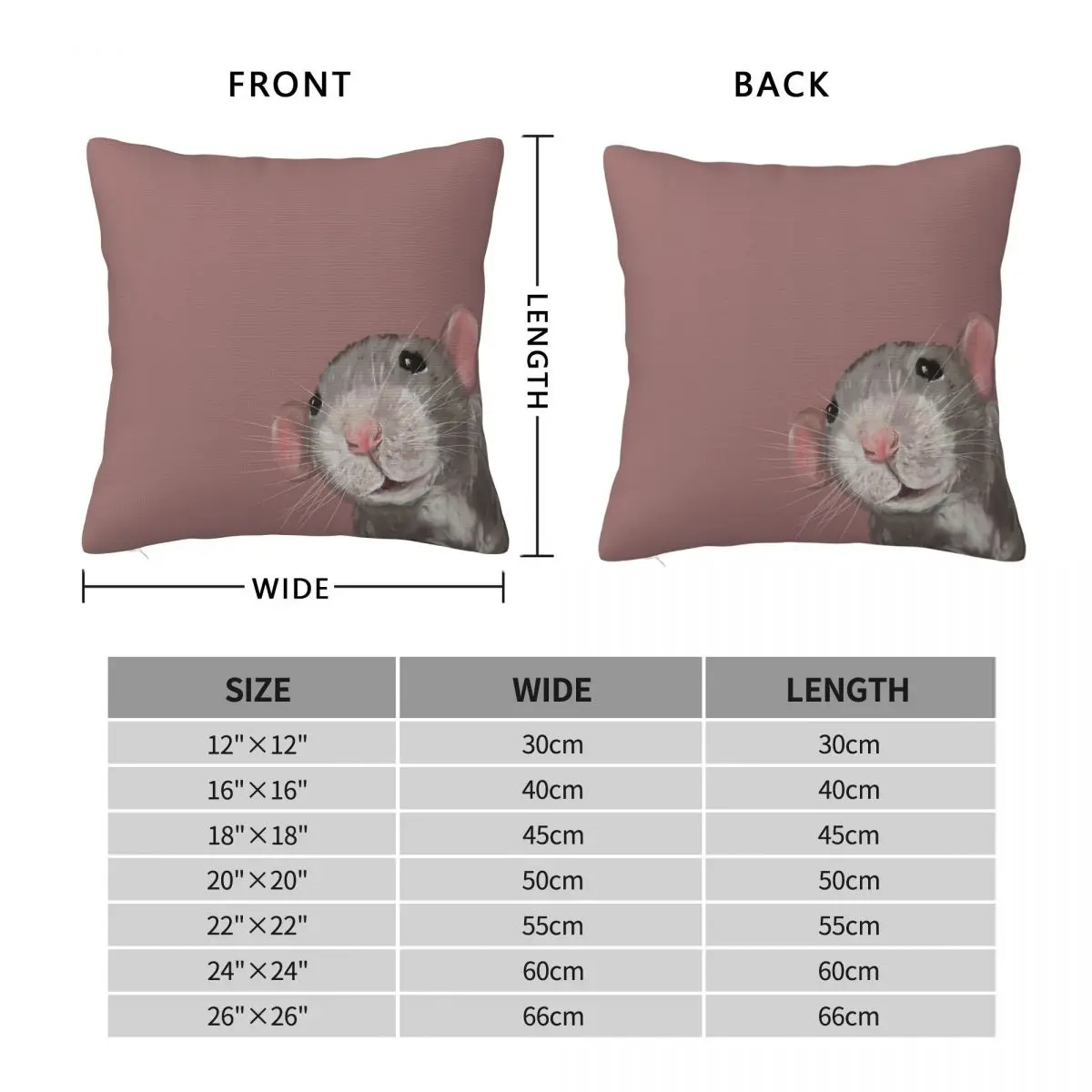 The Peeking Rat Pink Square Pillowcase Polyester Linen Velvet Pattern Zip Decorative Throw Pillow Case Bed Cushion Cover