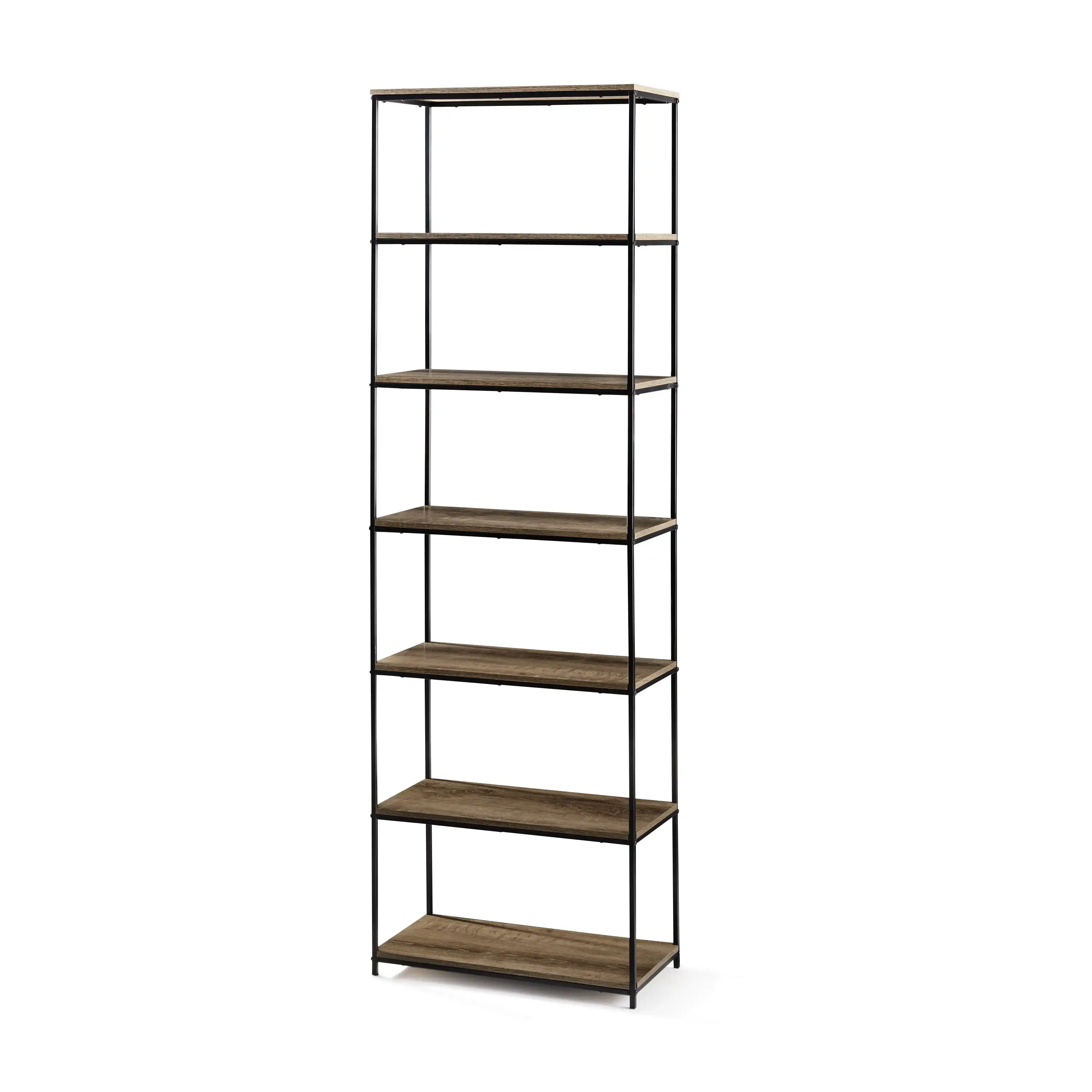 6-Shelf Metal Frame Bookcase, Rustic Brown