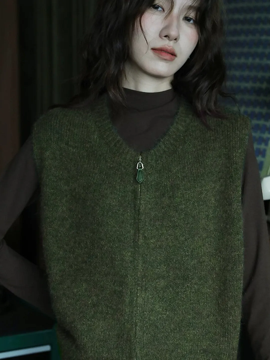 Korean Style Women's Knitted Vest Double Zipper round Neck Short Sleeve Sweater Inner Wear Spring Autumn New Fashion Layering...