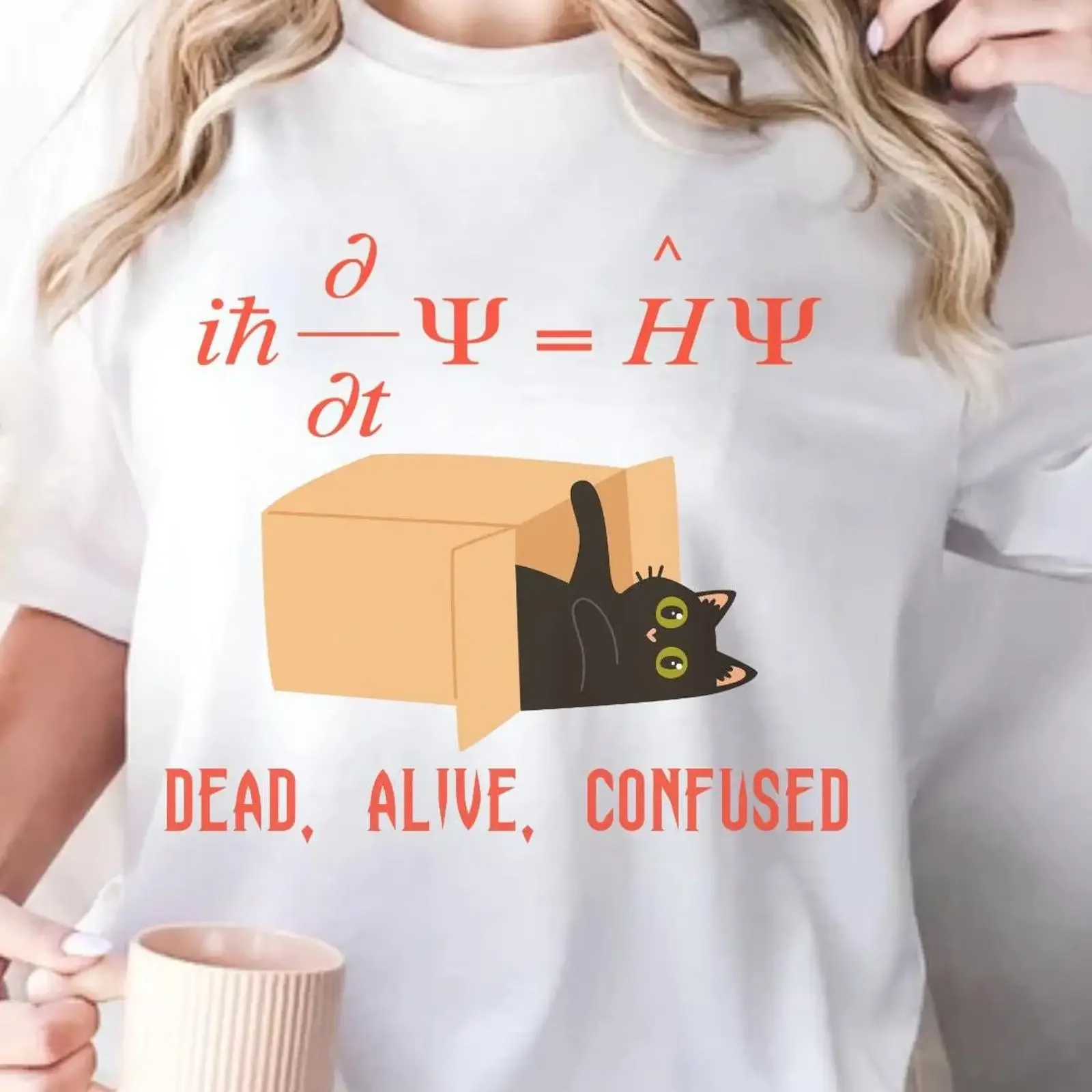Schrödinger's Cat Funny T Shirt Schrödinger Equation Quantum Mechanics Physics Cute for Teacher Student vintage Washed homme