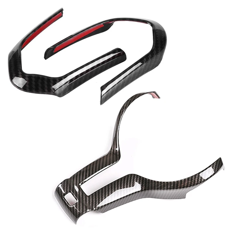 

3 Pcs Car Accessories: 2 Pcs Car Carbon Steering Wheel Key Trim Frame & 1 Pcs Steering Wheel Trim