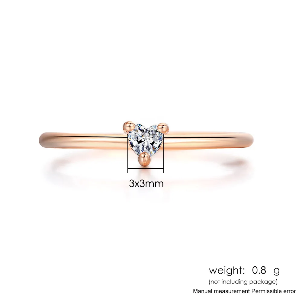Lovely Heart Dainty Rings For Women Minimalist Sweet Zircon 3 Color Thin Finger Ring Proposal Party Gift Fashion Jewelry KBR014