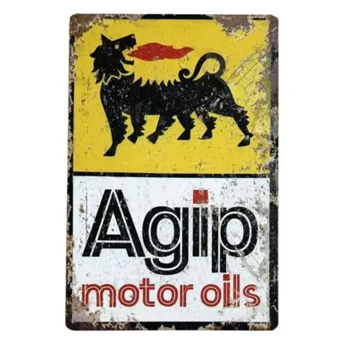 Agip زيوت المحرك معدن القصدير تسجيل الرجعية المرآب ديكور رجل الكهف جدار الفن