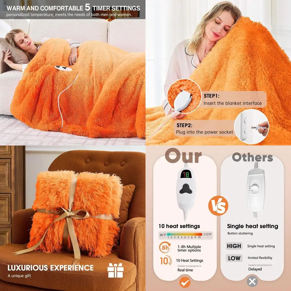 

Twin Size Faux Fur Sherpa Electric Blanket - 10 Heat & 5 Timer Options, Ideal Warm Gift for Women & Grandmas