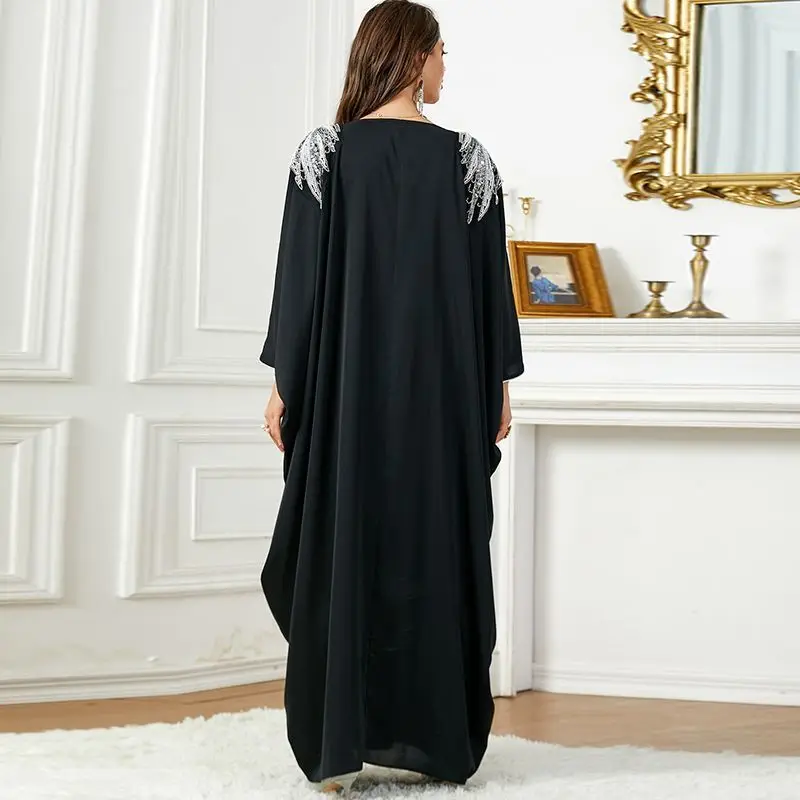 Summer Arab Traditional Fashion Versatile Clothing Beaded Glitter Elegant Style Long Sleeve Dress Bat Sleeve Ethnic Long Dress