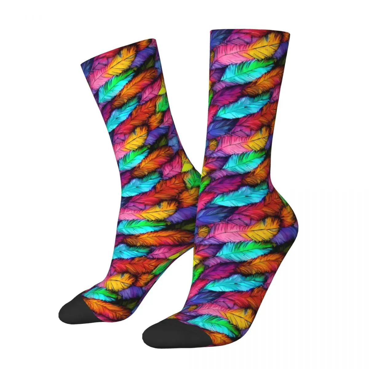 Feather Rainbow Stockings Colorful Print Pattern Novelty Socks Winter Anti Skid Socks Female Outdoor Sports Medium Soft Socks