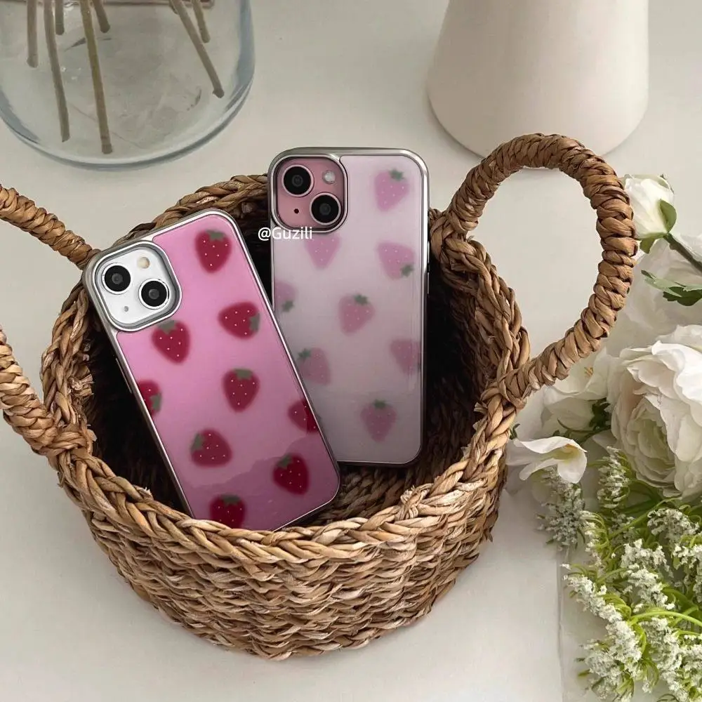 Ins Sweet Strawberry Wave Dot Resin Casting Phone Case For Samsung S26 S25 S24 S23 Ultra Plus Edge Fe Anti-fall Bumper Cover