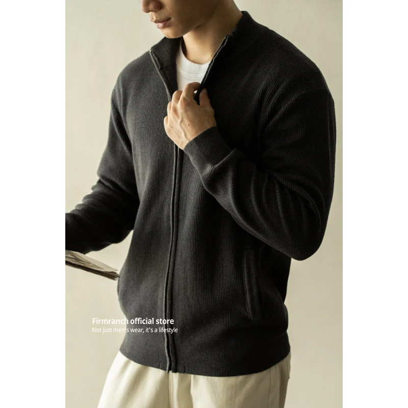 Firmranch Machine Washable Anti-pilling Texture Men's Knitted Cardigan Jacket For Men Women Stand Collar Sweaters Knitwear