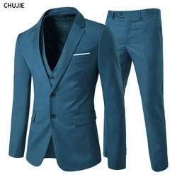Elegant Suits For Men Wedding 3 Pieces 2 Set Jackets Vest Pants Blazers Outfit Groom's Classic Full 2024 Formal Costume