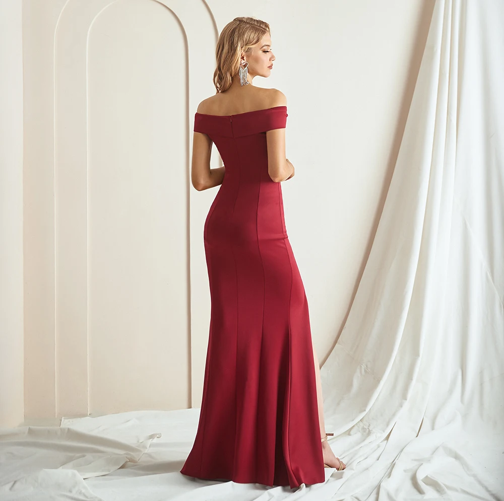 Elegant Burgundy Off-Shoulder Evening Dress Mermaid Style with Side Slit Floor-Length Gown for formal occasion Dresses gala porm