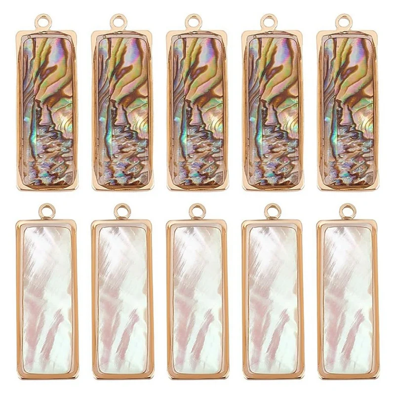 10Pcs 2 Colors Abalone Shell Pendants Natural Shell Charms Sea Shell Pendants Rectangle Shell Dangle Charms