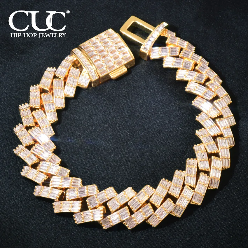 

CUC 15mm Zircon Miami Cuban Bracelet Iced Out Chain Fashion Rock Jewelry Solid Back Men's Hip Hop Link