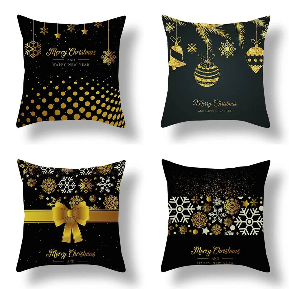 

45x45cm black and gold Christmas print pattern cushion cover suitable for home living room sofa seat decoration pillowcase