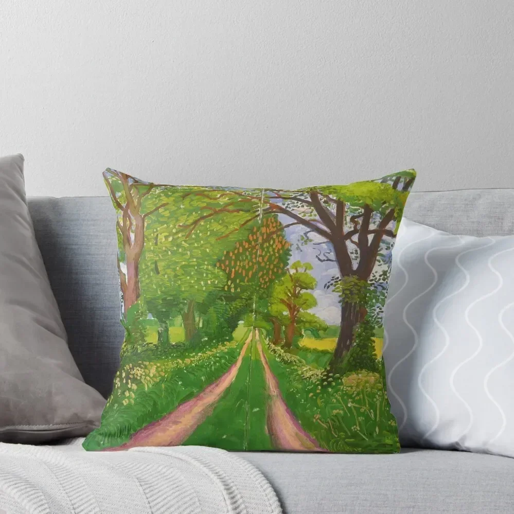 Original David Hockney Museum Poster - The Coming of Spring Colored Exhibition Print Throw Pillow New year pillow