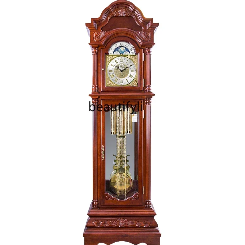 

R0R Floor clock mahogany living room home, Chinese retro large clock European style pendulum clock