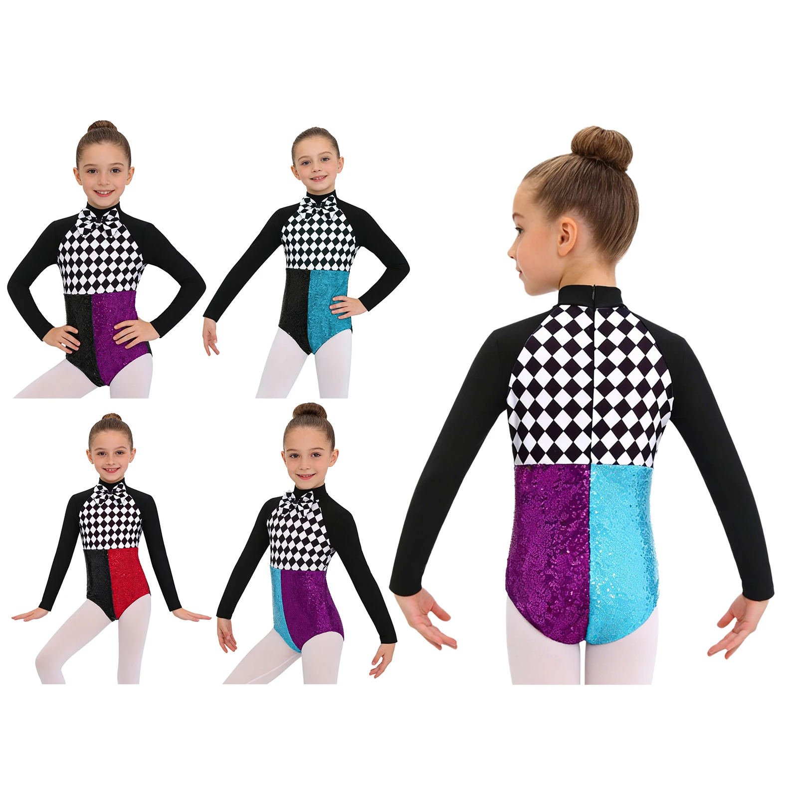 

Kids Girls Disco Jazz Dance Jumpsuit Mock Neck Long Sleeve Leotard for Ballet Gymnastics Dance Performance Ringmaster Costumes