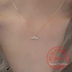 925 Sterling Silver Mermaid Princess Fish Tail Choker Necklace Pendant for Women 14K Gold Necklaces Wedding Party Jewelry Gift