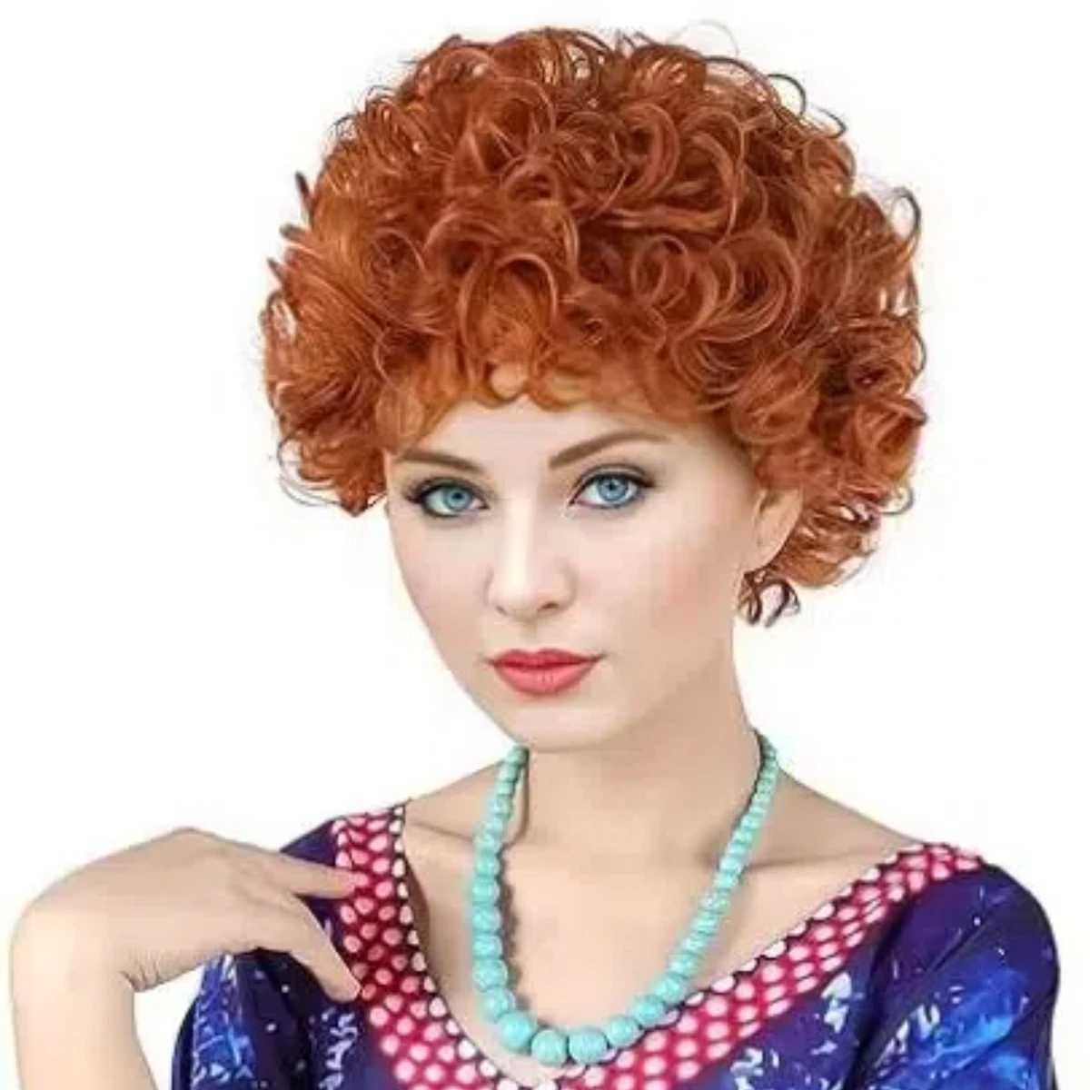Kurze, flauschige, lockige, orange-rote Cosplay-Perücke für Damen, Landlady Mrs Ro, Kostüm für Halloween, Mrs Roper, synthetische Perücken, Helen Roper