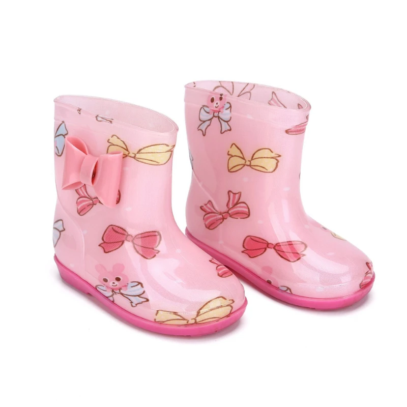 New Children Boys Girls PVC Rain Boots Waterproof Bowtie Rainboots Kids Water Shoes Wellies Non-slip Rain Shoes