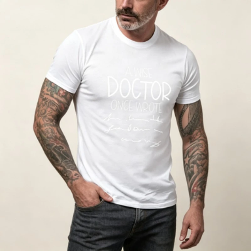 Men Modal  T-Shirt A Wise Doctor Once Wrote Funny Handwritten Print Short Sleeve Crewneck Casual Tee Black White