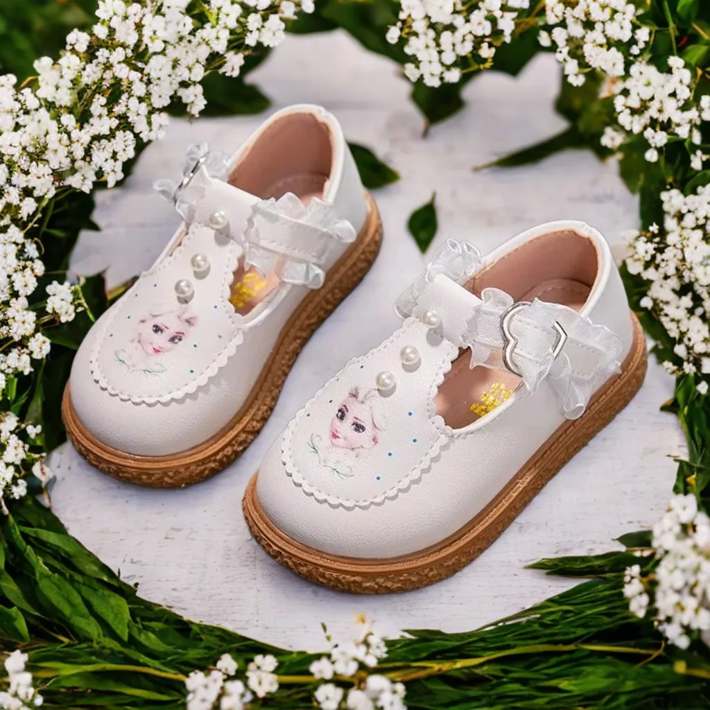 

Кожаная обувь для девочек Disney, туфли принцессы Лолиты и Эльзы, туфли на мягкой подошве, весенние детские осенние белые туфли для девочек, размер 23–35