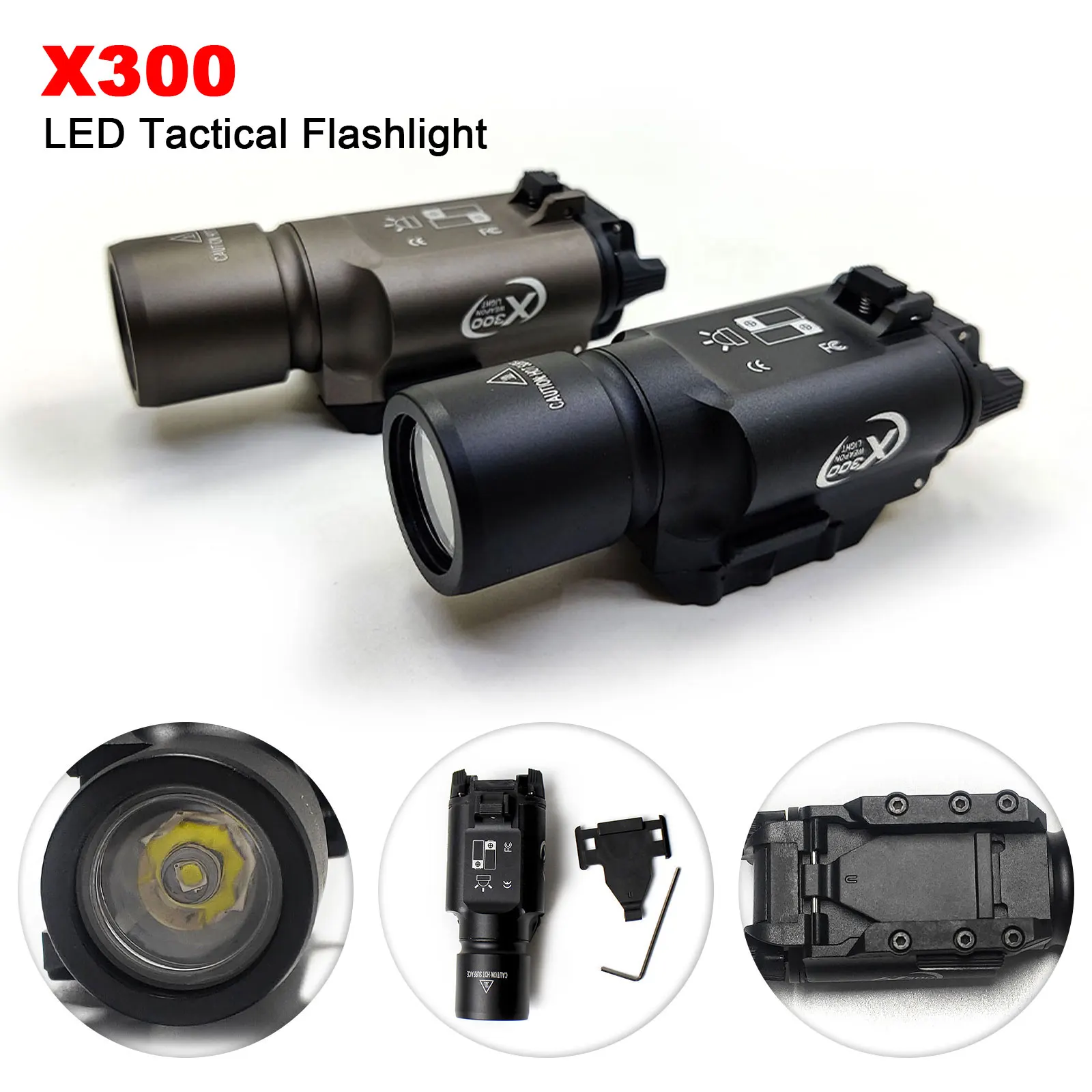 

Tactical X300 LED Wea-pon White Flashlight Hanging Constant/Momentary Fit 20mm Rail Hunting Outdoor Metal Pistol Scout Light