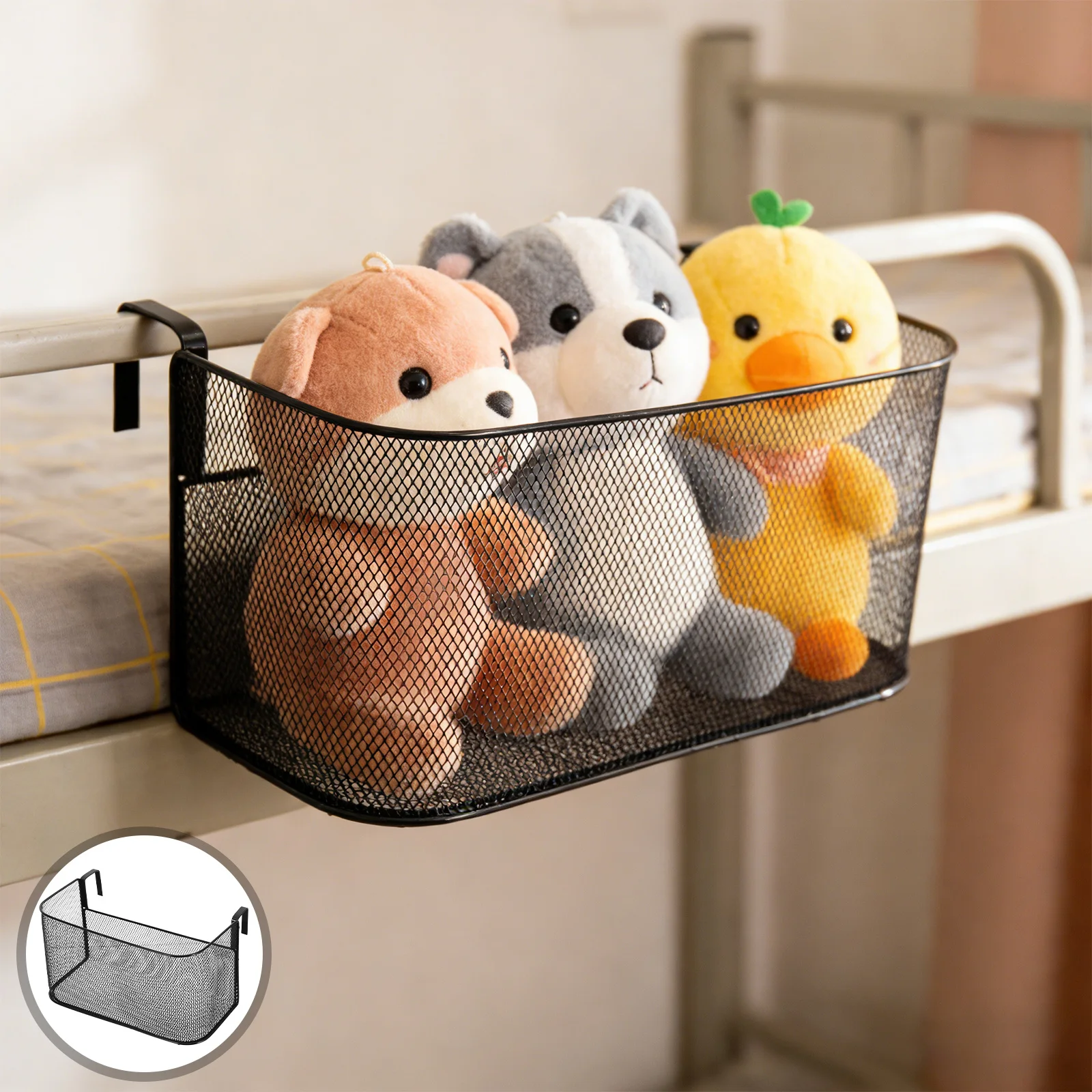 

Bedside Hanging Wire Basket Iron Suspended Storage Organizer Dorm Bedroom Hanging Wire Basket Metal Storage Rack for Books