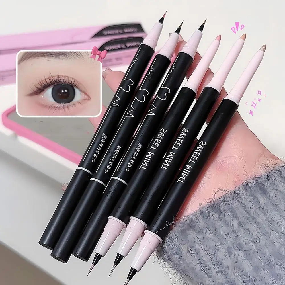 SWEETMINT Tweekoppige Zijderups Eyeliner Potlood Schaduw + Hoogtepunt 2in1 Ultrafijne Penpunt Voor Beginners Betaalbaar Easy T