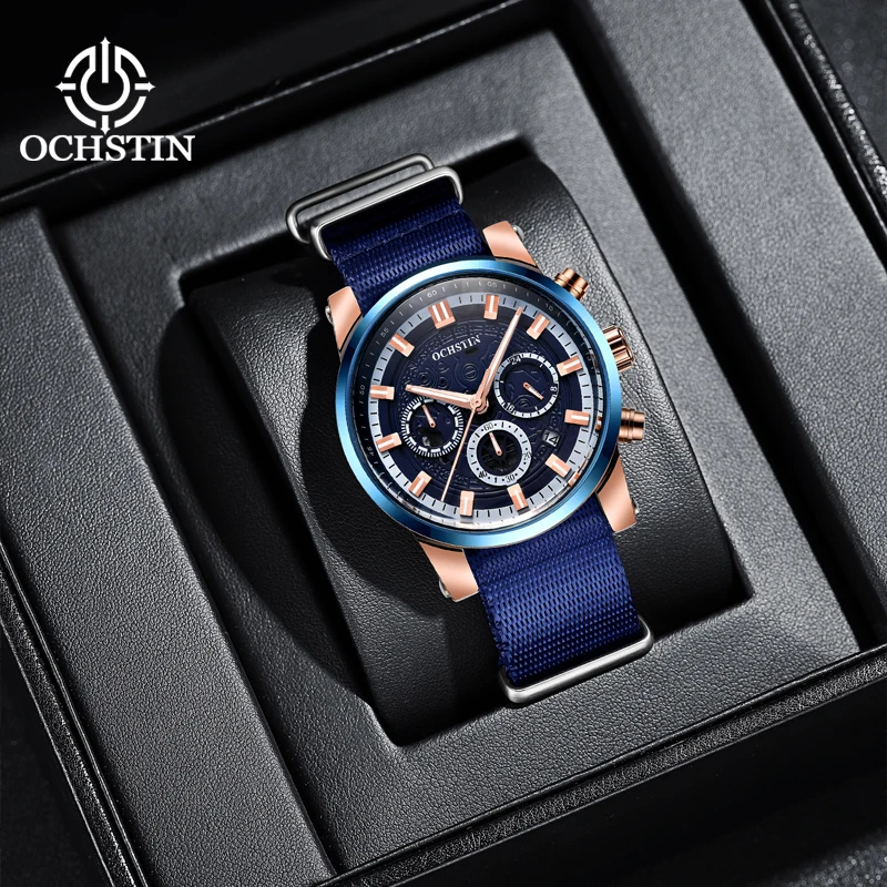 

OCHSTIN new 2024 creative nylon series skeleton mechanical movement casual fun men's mechanical watches men's chronograph watch