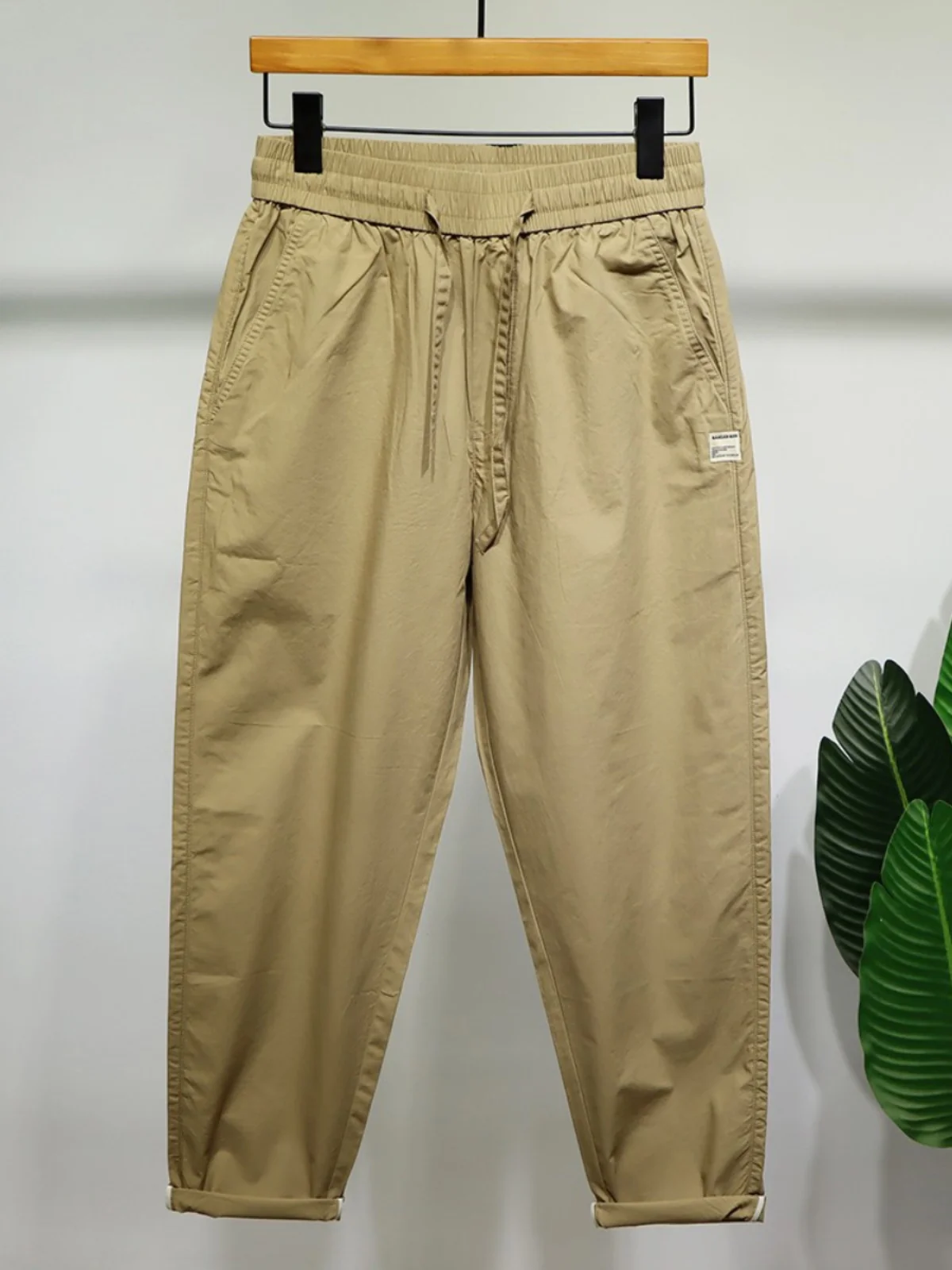 

Ультратонкие прямые повседневные брюки для мужчин, американского свободного кроя, зауженные, с эластичным поясом, широкие штанины, из хлопка, молодежные, в стиле фэшн.