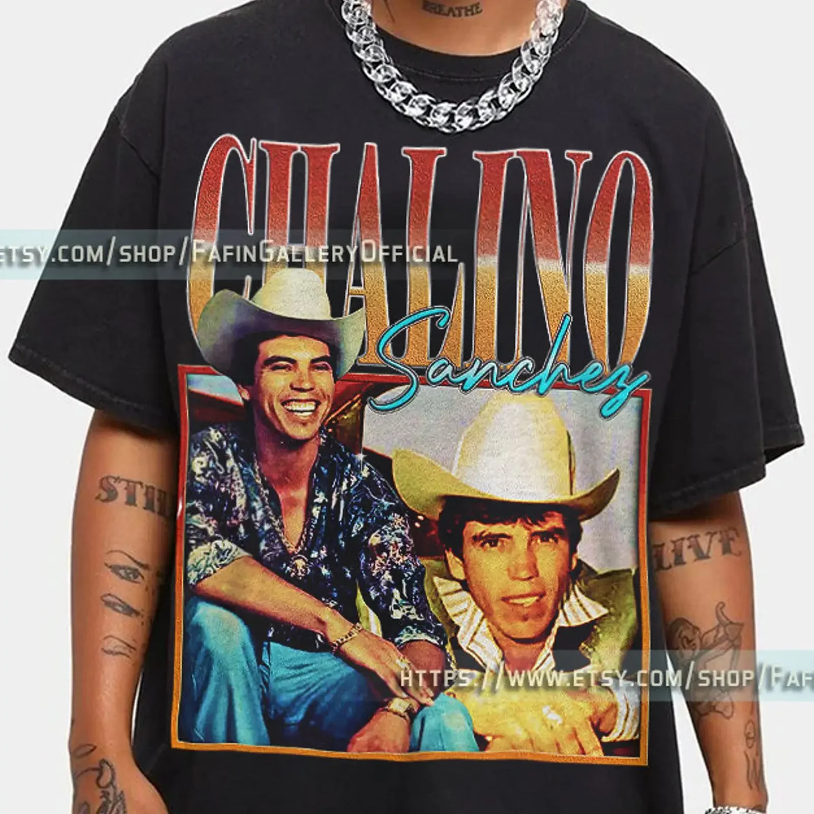 Vintage 90s Bootleg Chalino Sanchez T shirt Mexican Cowboy Singer Washed Black Casual Streetwear vintage Washed streetwear
