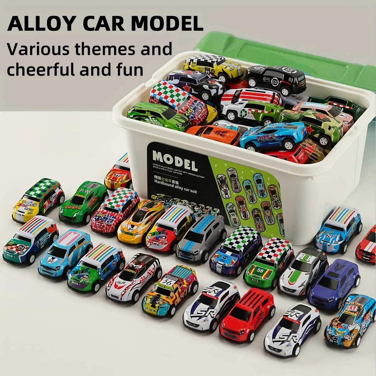 Mini set di modelli di auto in lega con scatola di immagazzinaggio, auto pressofuse, giocattoli per ragazzi, veicolo pull-back, regalo per Natale, regalo di compleanno