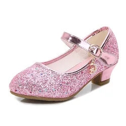 Kids Princess High Heels Girls Leather Shoes Glitter Children Wedding Party Girls Shoes Size 26-38 Student Performance Footwear
