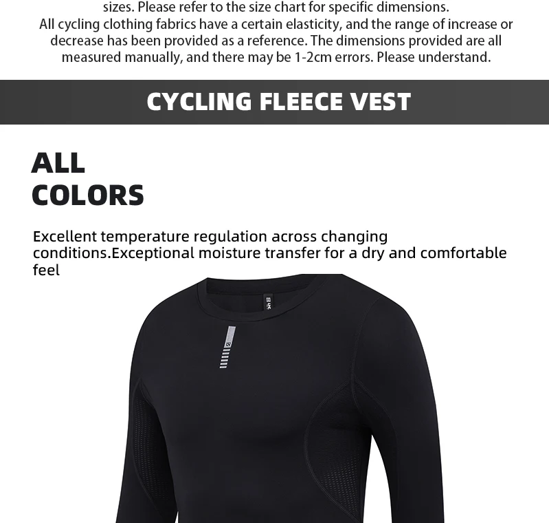 YKYWBIKE Herren Radfahren Basisschichten Winter & Herbst Fahrrad Unterhemd Langarm Thermofleece Rennrad Radfahren Basisschicht – Detail 3