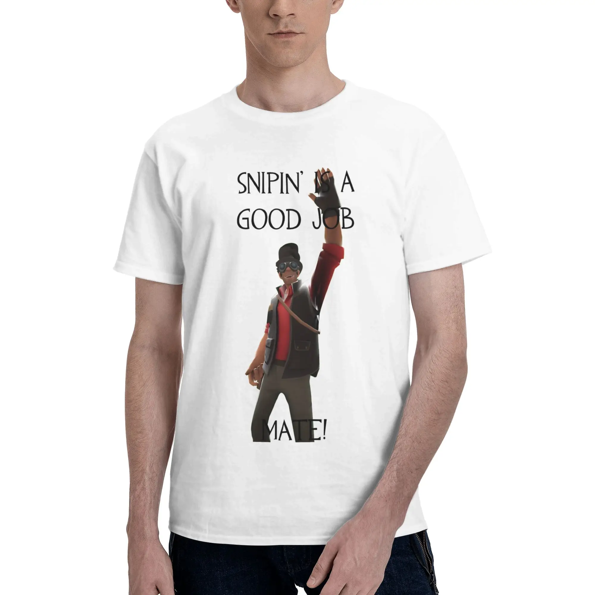 TF2 Gibus Sniper Snipin' is a good job mate Team Fortress 2 Print T Shirt Men Women  Cotton  Tee Shirt Clothing