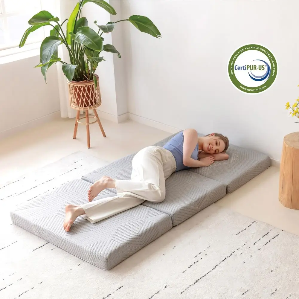 

TriFold Memory Foam Mattress Topper, 4 inch Queen Folding Mattress with Collapsible and Washable Cover, Travel and Guest Mat, 8