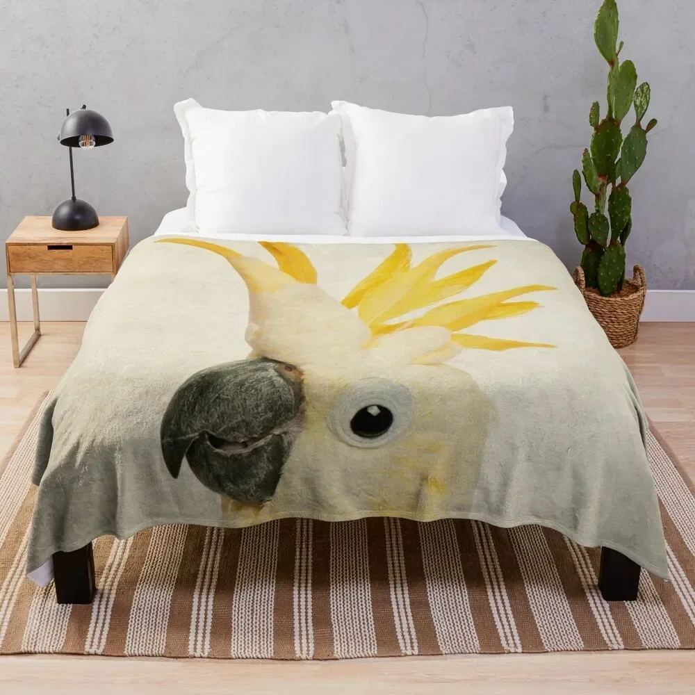 Sulphur Crested Cockatoo, Exotic Bird Portrait Art Throw Blanket for winter Camping Blankets