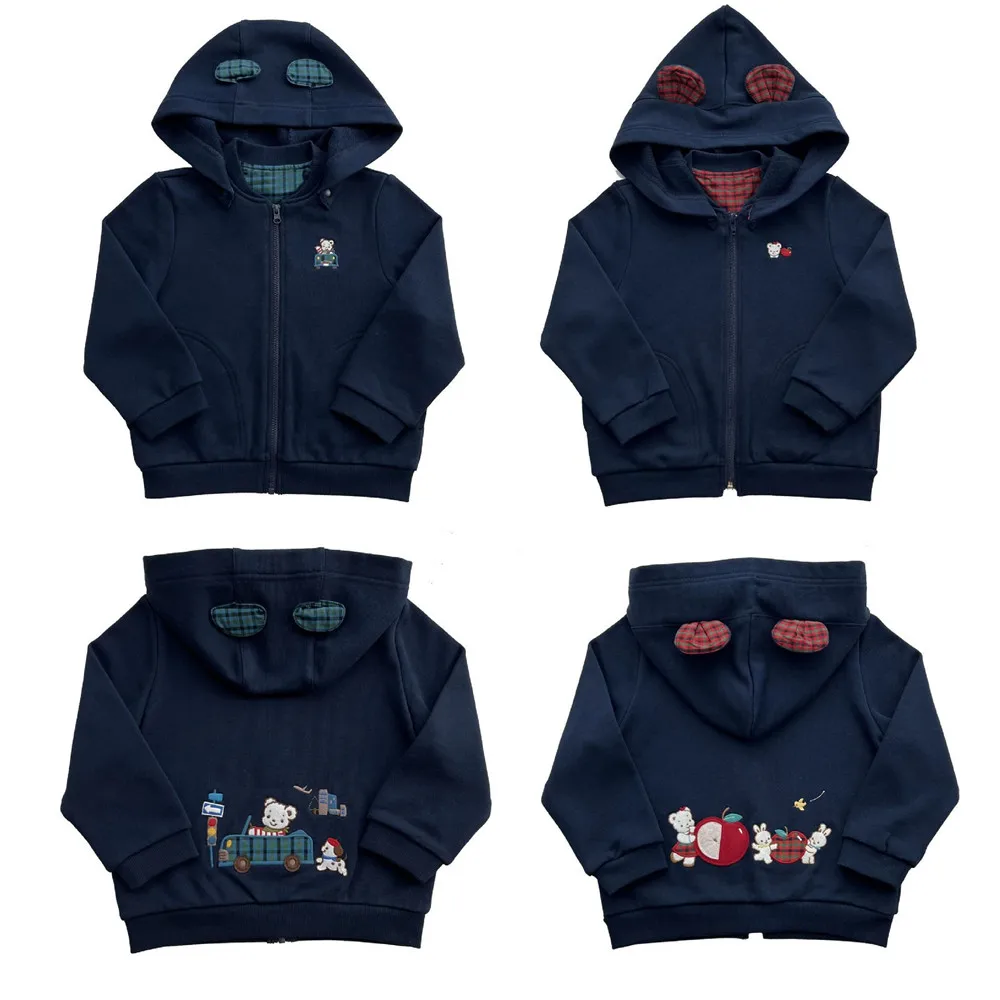 kids clothes baby coat Cute Bear Eared Hoodie Cartoon pattern embroidery classic checkered pattern Sweatshirt