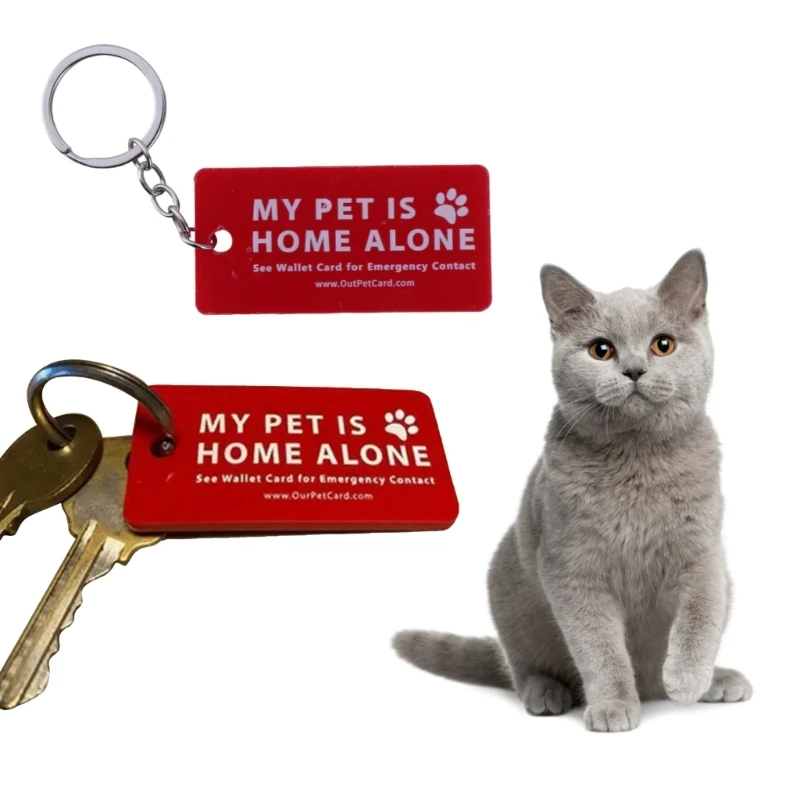 Pets Emergency Contact Keychain Card & Key Tags with Emergency Contact Call Cards Emergency Dog Cat are Home Alone Alert F19E