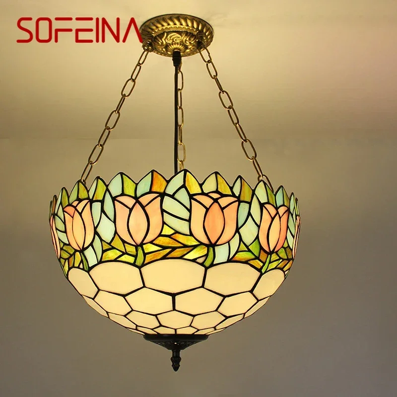 

Подвесной светильник SOFEINA Тиффани, светодиодный ретро-креативный светильник для гостиной, ресторана, спальни, виллы, отеля, коридора, цветное стекло, люстра