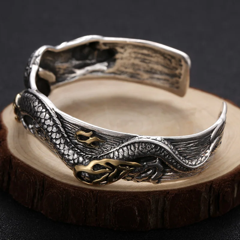S925 With And Pearl Motif, Unisex, Thai Silver Vintage Folk Style Open Bracelet