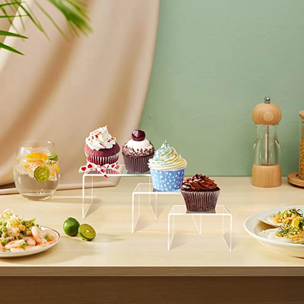3pcs Clear Acrylic Display Risers Rack Stackable Cupcake Stand Showcase For Dessert Cosmetics