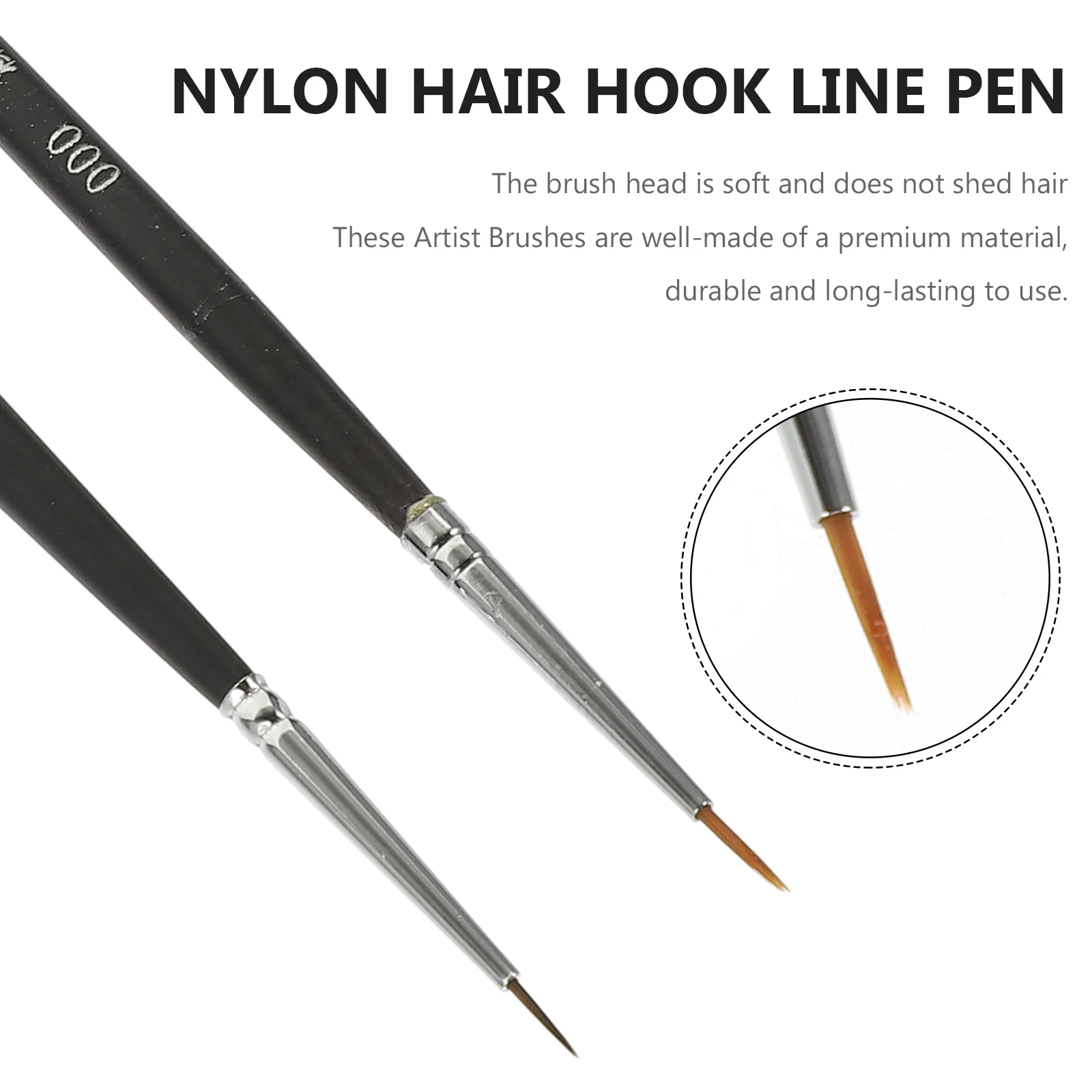 

2 Pcs Paint Brushes Set Detail Small Round Oil Painting Black Nylon Artist Student