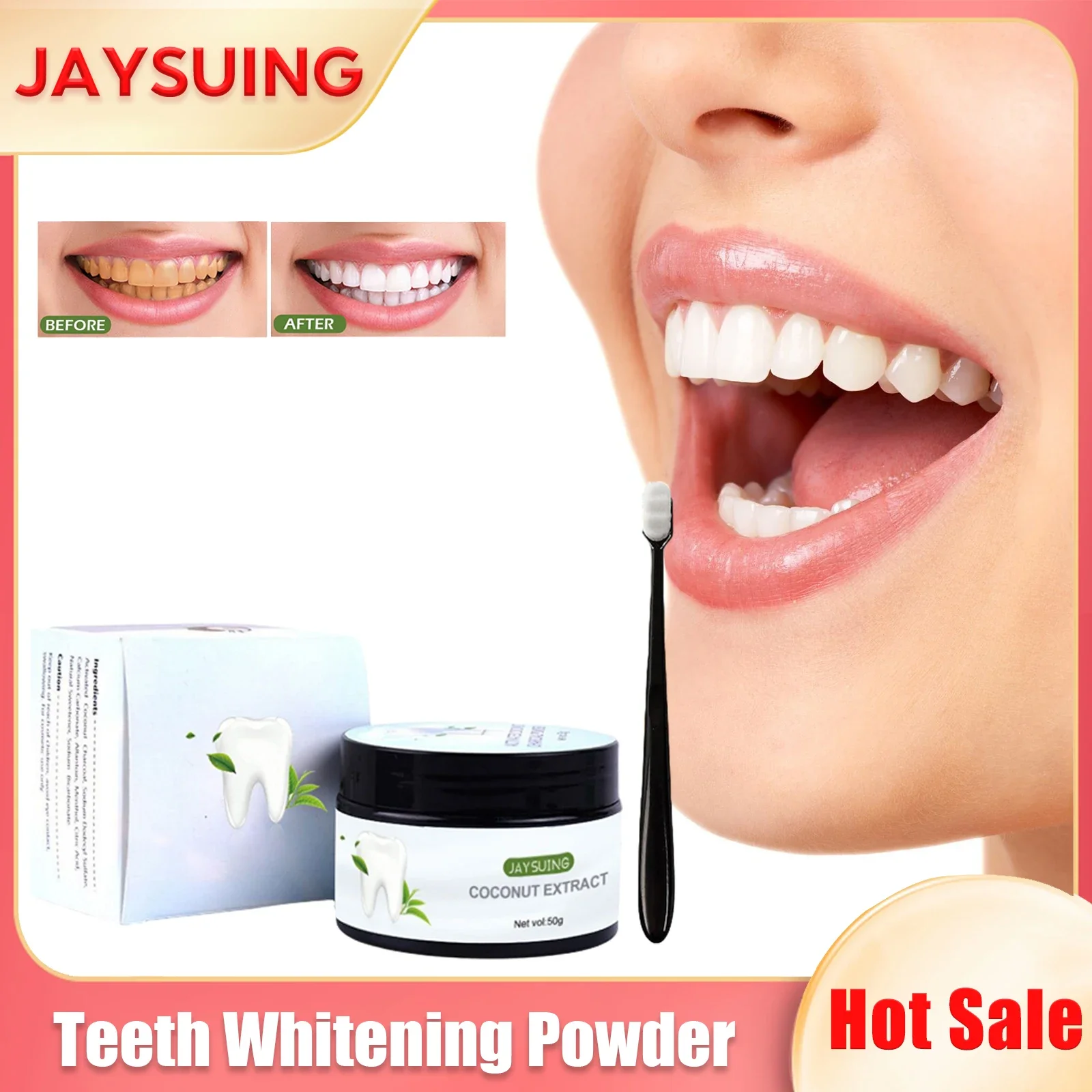 Teeth Whitening Powder Coconut Remove Plaque Coffee Stains Tartar Fresh Breath Refreshing Cleaning Oral Hygiene Dental Care Tool